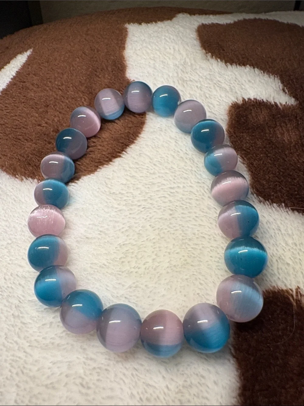 Blue & Pink Glass Bead Stretch Bracelet - Unbranded